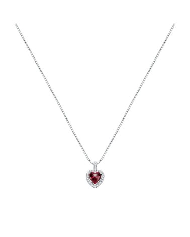 COLLAR PLATA 1ª LEY COLGANTE CORAZÓN PIEDRA TIPO RUBÍ Y CIRCONITAS