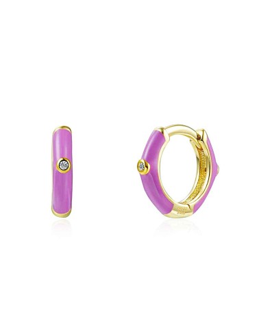 PENDIENTE PLATA 1ª LEY CHAPADO EN ORO CON ESMALTE COLOR MALVA