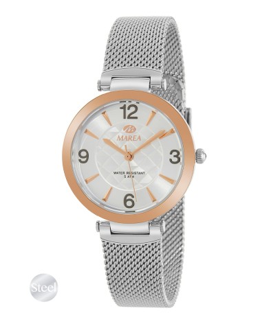 RELOJ DE MUJER, METAL BICOLOR CORREA DISEÑO PLATEADO