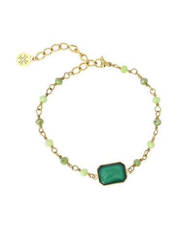 PULSERA ACERO DORADA PIEDRAS FACETADAS EN VERDE