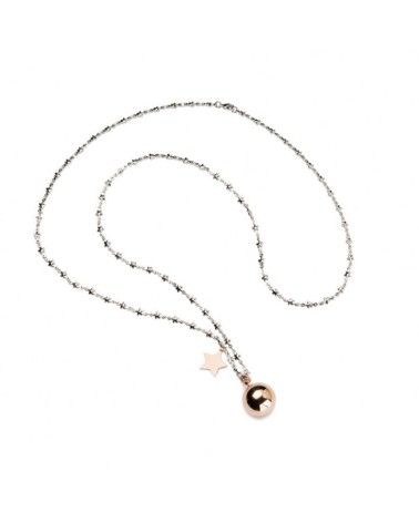 COLLAR 88CMS METAL PLATEADO ESTRELLAS, BOLA LLAMADOR ÁNGEL