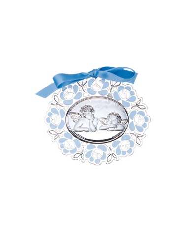 MEDALLA DE CUNA METAL PLATEADO CON IMAGEN DE ANGELITOS